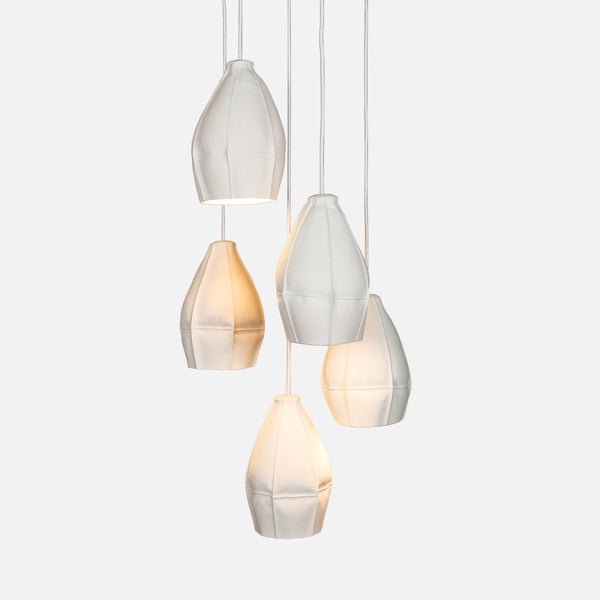 Kawa Porcelain Pendant Light, Cluster of 5